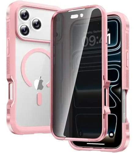 Diaclara Magnetic Designed for iPhone 17 Pro Case 6.3'' [Full Camera Protection] Full Body Bumper,[Compatible with MagSafe] Phone Case w/Built-in Privacy Screen Protector,Pink - 1