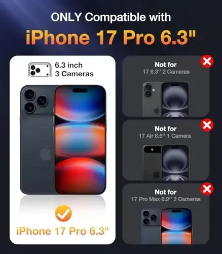 Diaclara Magnetic Designed for iPhone 17 Pro Case 6.3 Inch Full Body Bumper,[Compatible with MagSafe] Military Drop Proof Cover with Built-in Touch Sensitive Anti-Scratch Screen Protector, Black - 2