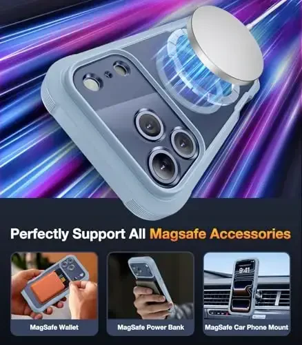 Diaclara Magnetic Designed for iPhone 17 Pro Case 6.3 Inch Full Body Bumper,[Compatible with MagSafe] Military Drop Proof Cover with Built-in Touch Sensitive Anti-Scratch Screen Protector, Blue - 4
