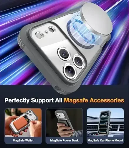Diaclara Magnetic Designed for iPhone 17 Pro Case Full Body Bumper,[Compatible with MagSafe] Military Drop Proof Cover with Built-in Touch Sensitive Anti-Scratch Screen Protector, Grey Titanium - 4