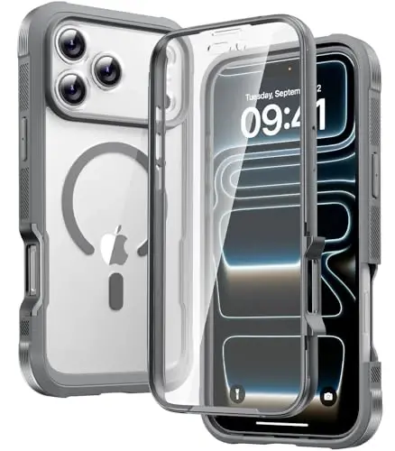 Diaclara Magnetic Designed for iPhone 17 Pro Case Full Body Bumper,[Compatible with MagSafe] Military Drop Proof Cover with Built-in Touch Sensitive Anti-Scratch Screen Protector, Grey Titanium - 1