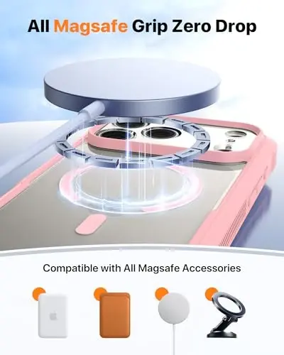 Diaclara Magnetic Designed for iPhone 17 Pro Case Full Body Bumper,[Compatible with MagSafe] Military Drop Proof Cover with Built-in Touch Sensitive Anti-Scratch Screen Protector,Pink - 5