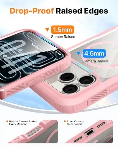 Diaclara Magnetic Designed for iPhone 17 Pro Case Full Body Bumper,[Compatible with MagSafe] Military Drop Proof Cover with Built-in Touch Sensitive Anti-Scratch Screen Protector,Pink - 6