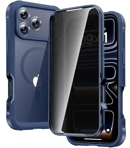 Diaclara Magnetic Designed for iPhone 17 Pro Max Case Full Body Bumper,[Compatible with MagSafe] Military Drop Proof Cover with Built-in Privacy Screen Protector,Deep Blue - 1