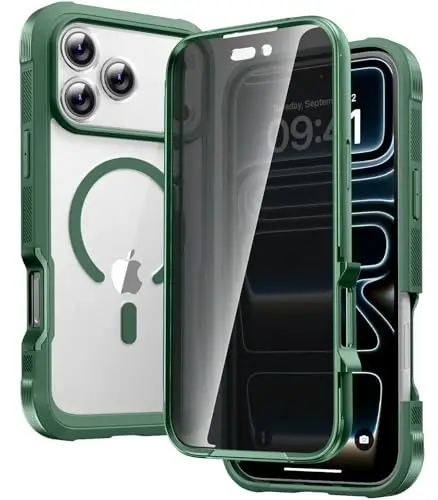 Diaclara Magnetic Designed for iPhone 17 Pro Max Case Full Body Bumper,[Compatible with MagSafe] Military Drop Proof Cover with Built-in Privacy Screen Protector,Green - 1