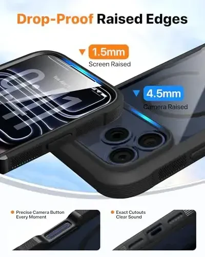 Diaclara Magnetic Designed for iPhone 17 Pro Max Case Full Body Bumper,[Compatible with MagSafe] Military Drop Proof Cover with Built-in Touch Sensitive Anti-Scratch Screen Protector, Black - 7