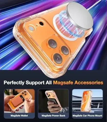 Diaclara Magnetic Designed for iPhone 17 Pro Max Case Full Body Bumper,[Compatible with MagSafe] Military Drop Proof Cover with Built-in Touch Sensitive Anti-Scratch Screen Protector, Clear - 4