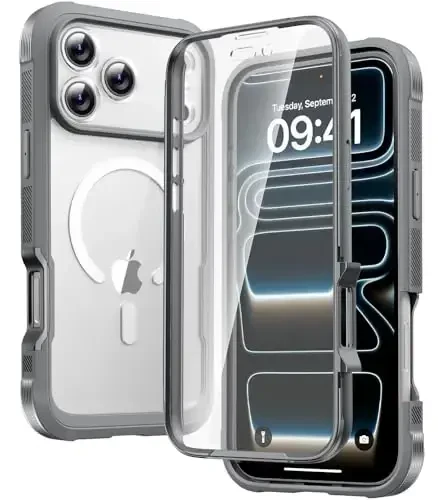 Diaclara Magnetic Designed for iPhone 17 Pro Max Case Full Body Bumper,[Compatible with MagSafe] Military Drop Proof Cover with Built-in Touch Sensitive Anti-Scratch Screen Protector, Grey Titanium - DIACLARA