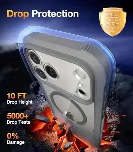Diaclara Magnetic Designed for iPhone 17 Pro Max Case Full Body Bumper,[Compatible with MagSafe] Military Drop Proof Cover with Built-in Touch Sensitive Anti-Scratch Screen Protector, Grey Titanium - 3
