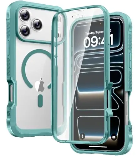 Diaclara Magnetic Designed for iPhone 17 Pro Max Case Full Body Bumper,[Compatible with MagSafe] Military Drop Proof Cover with Built-in Touch Sensitive Anti-Scratch Screen Protector,Green - 1