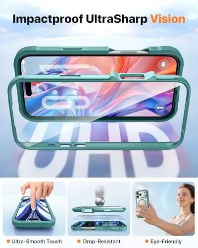 Diaclara Magnetic Designed for iPhone 17 Pro Max Case Full Body Bumper,[Compatible with MagSafe] Military Drop Proof Cover with Built-in Touch Sensitive Anti-Scratch Screen Protector,Green - 5