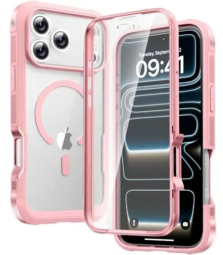 Diaclara Magnetic Designed for iPhone 17 Pro Max Case Full Body Bumper,[Compatible with MagSafe] Military Drop Proof Cover with Built-in Touch Sensitive Anti-Scratch Screen Protector,Pink 