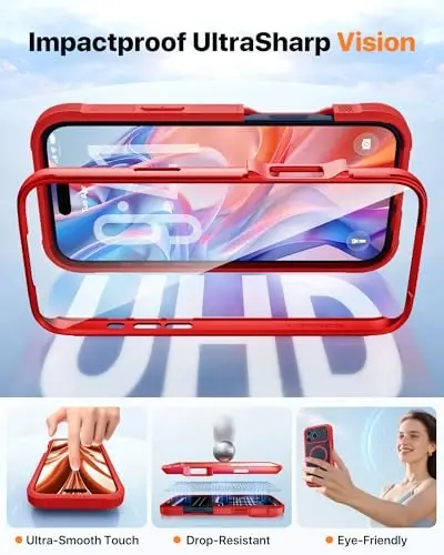 Diaclara Magnetic Designed for iPhone 17 Pro Max Case Full Body Bumper,[Compatible with MagSafe] Military Drop Proof Cover with Built-in Touch Sensitive Anti-Scratch Screen Protector,Red - 4