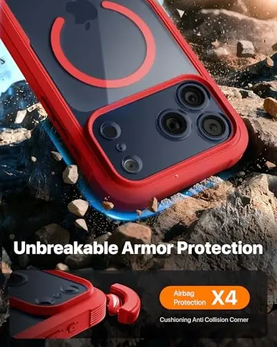 Diaclara Magnetic Designed for iPhone 17 Pro Max Case Full Body Bumper,[Compatible with MagSafe] Military Drop Proof Cover with Built-in Touch Sensitive Anti-Scratch Screen Protector,Red - DIACLARA (1)