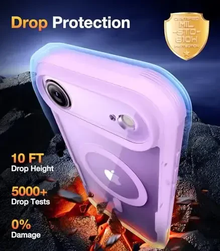 Diaclara Magnetic Designed for iPhone Air Case Full Body Bumper, [Compatible with MagSafe] Military Drop Proof Cover with Built-in Touch Sensitive Anti-Scratch Screen Protector for iPhone 17 Air Purple - 3
