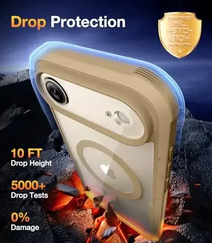 Diaclara Magnetic Designed for iPhone Air Case Full Body Bumper,[Compatible with MagSafe] Military Drop Proof Cover with Built-in Touch Sensitive Anti-Scratch Screen Protector for iPhone 17 Air Gold - 3