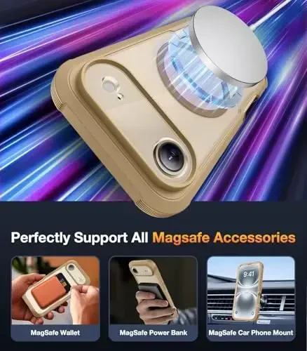 Diaclara Magnetic Designed for iPhone Air Case Full Body Bumper,[Compatible with MagSafe] Military Drop Proof Cover with Built-in Touch Sensitive Anti-Scratch Screen Protector for iPhone 17 Air Gold - 4