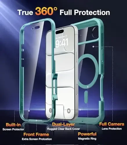 Diaclara Magnetic Designed for iPhone Air Case Full Body Bumper,[Compatible with MagSafe] Military Drop Proof Cover with Built-in Touch Sensitive Anti-Scratch Screen Protector for iPhone 17 Air Green - DIACLARA (1)