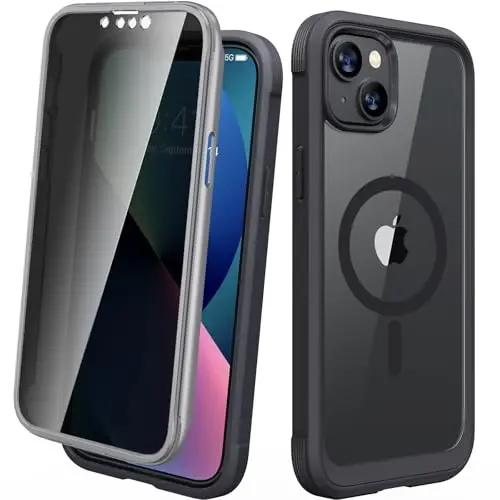 Diaclara Magnetic for iPhone 13 Case, [Privacy Screen Protector & Fit for MagSafe] Built-in Shockproof Screen Protector, [Camera Lens Protector] Phone Cover for iPhone 13 6.1