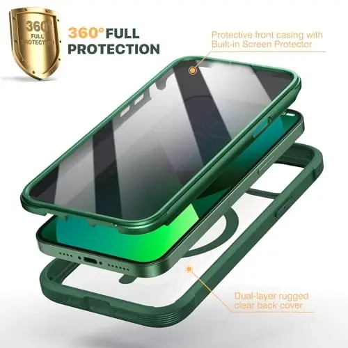 Diaclara Magnetic for iPhone 13 Case, [Privacy Screen Protector & Fit for MagSafe] Built-in Shockproof Screen Protector, [Camera Lens Protector] Phone Cover for iPhone 13 6.1