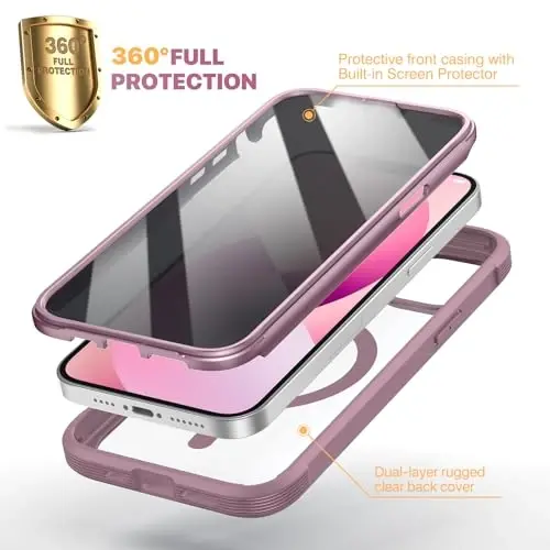 Diaclara Magnetic for iPhone 13 Case, [Privacy Screen Protector & Fit for MagSafe] Built-in Shockproof Screen Protector, [Camera Lens Protector] Phone Cover for iPhone 13 6.1