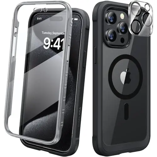 Diaclara Magnetic for iPhone 15 Pro Case, [Fit for MagSafe] Built-in Shockproof Screen Protector, [Camera Lens Protector] Phone Cover No Signal Loss for iPhone 15 Pro 6.1