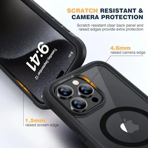 Diaclara Magnetic for iPhone 15 Pro Case, [Fit for MagSafe] Built-in Shockproof Screen Protector, [Camera Lens Protector] Phone Cover No Signal Loss for iPhone 15 Pro 6.1