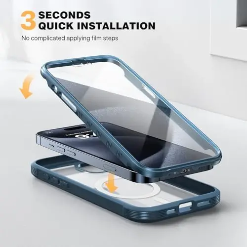 Diaclara Magnetic for iPhone 15 Pro Case, [Harbiy darajadagi tushishdan himoya va MagSafe uchun mos] O'rnatilgan zarbaga chidamli ekran himoyachisi, [Kamera linzalari himoyachisi] iPhone 15 Pro 6.1