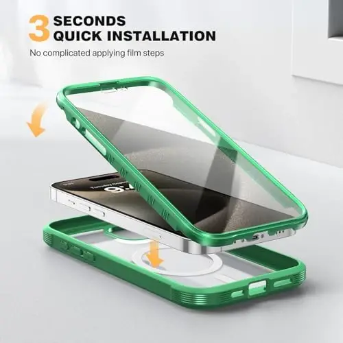Diaclara Magnetic for iPhone 15 Pro Case, [Military-Grade Drop Proof & Fit for MagSafe] Built-in Shockproof Screen Protector, [Camera Lens Protector] Phone Cover for iPhone 15 Pro 6.1