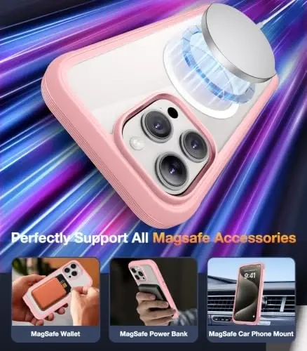 Diaclara Magnetic for iPhone 15 Pro Case with Screen Protector,Pink | Fit for MagSafe, Built‑in Anti‑Scratch Touch‑Sensitive Screen Protector, 360° Dual‑Layer Rugged, Mil‑Grade Drop Protection - 5