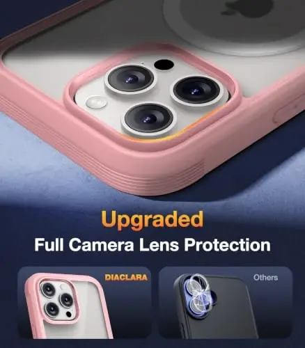 Diaclara Magnetic for iPhone 15 Pro Case with Screen Protector,Pink | Fit for MagSafe, Built‑in Anti‑Scratch Touch‑Sensitive Screen Protector, 360° Dual‑Layer Rugged, Mil‑Grade Drop Protection - 6