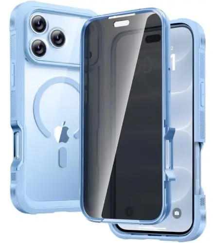 Diaclara Magnetic for iPhone 18 Pro Case with Privacy Protector, Glacier | Full Body Bumper Design, Military Grade Drop Proof, 360° Full Protection, Anti-Spy Privacy Cover, Magnetic Charging Support - 1