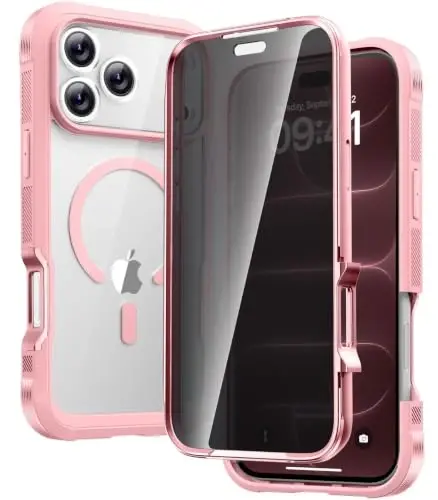 Diaclara Magnetic for iPhone 18 Pro Case with Privacy Protector, Pink | Full Body Bumper Design, Military Grade Drop Proof, 360° Full Protection, Anti-Spy Privacy Cover, Magnetic Charging Support - 1