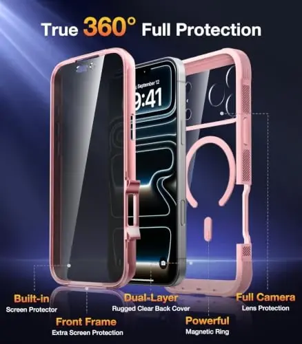 Diaclara Magnetic for iPhone 18 Pro Case with Privacy Protector, Pink | Full Body Bumper Design, Military Grade Drop Proof, 360° Full Protection, Anti-Spy Privacy Cover, Magnetic Charging Support - 3