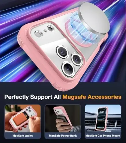 Diaclara Magnetic for iPhone 18 Pro Case with Privacy Protector, Pink | Full Body Bumper Design, Military Grade Drop Proof, 360° Full Protection, Anti-Spy Privacy Cover, Magnetic Charging Support - 5