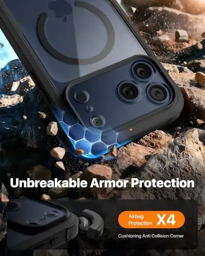 Diaclara Magnetic for iPhone 18 Pro Case with Screen Protector, Black | Fit for MagSafe, Built‑in Anti‑Scratch Touch‑Sensitive Screen Protector, 360° Dual‑Layer Rugged, Mil‑Grade Drop Protection - 3