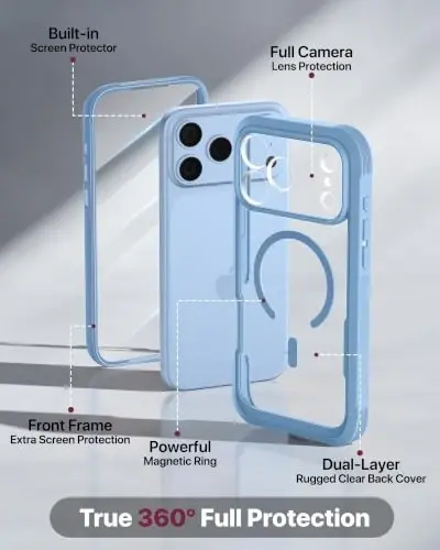 Diaclara Magnetic for iPhone 18 Pro Case with Screen Protector, Glacier | Fit for MagSafe, Built‑in Anti‑Scratch Touch‑Sensitive Screen Protector, 360° Dual‑Layer Rugged, Mil‑Grade Drop Protection - 3