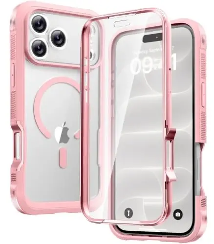 Diaclara Magnetic for iPhone 18 Pro Case with Screen Protector, Pink | Fit for MagSafe, Built‑in Anti‑Scratch Touch‑Sensitive Screen Protector, 360° Dual‑Layer Rugged, Mil‑Grade Drop Protection - 1