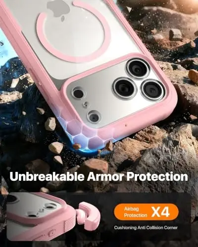 Diaclara Magnetic for iPhone 18 Pro Case with Screen Protector, Pink | Fit for MagSafe, Built‑in Anti‑Scratch Touch‑Sensitive Screen Protector, 360° Dual‑Layer Rugged, Mil‑Grade Drop Protection - 3