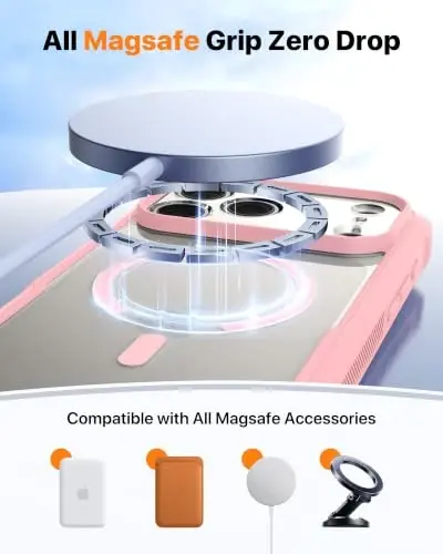 Diaclara Magnetic for iPhone 18 Pro Case with Screen Protector, Pink | Fit for MagSafe, Built‑in Anti‑Scratch Touch‑Sensitive Screen Protector, 360° Dual‑Layer Rugged, Mil‑Grade Drop Protection - 6