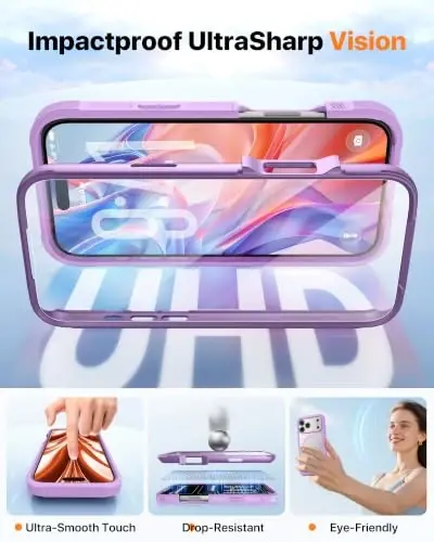 Diaclara Magnetic for iPhone 18 Pro Case with Screen Protector, Purple | Fit for MagSafe, Built‑in Anti‑Scratch Touch‑Sensitive Screen Protector, 360° Dual‑Layer Rugged, Mil‑Grade Drop Protection - 5