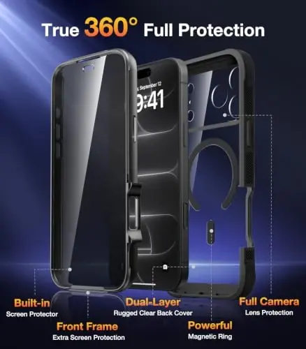 Diaclara Magnetic for iPhone 18 Pro Max Case with Privacy Protector,Black | Full Body Bumper Design, Military Grade Drop Proof, 360° Full Protection, Anti-Spy Privacy Cover, Magnetic Charging Support - 3