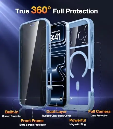 Diaclara Magnetic for iPhone 18 Pro Max Case with Privacy Protector,Glacier | Full Body Bumper Design, Military Grade Drop Proof, 360° Full Protection, Anti-Spy Privacy Cover, Magnetic Charging Support - 4