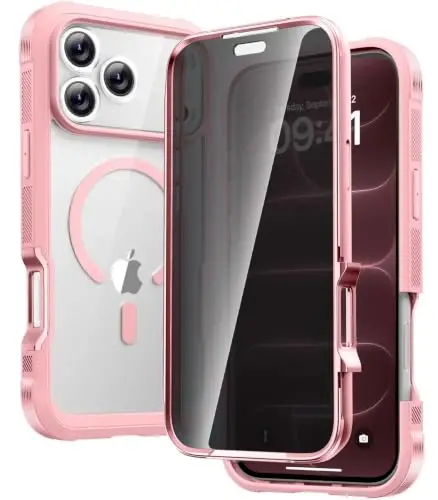 Diaclara Magnetic for iPhone 18 Pro Max Case with Privacy Protector,Pink | Full Body Bumper Design, Military Grade Drop Proof, 360° Full Protection, Anti-Spy Privacy Cover, Magnetic Charging Support - 1