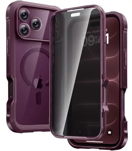 Diaclara Magnetic for iPhone 18 Pro Max Case,Privacy Protector,Burgundy | Full Body Bumper Design, Military Grade Drop Proof, 360° Full Protection, Anti-Spy Privacy Cover, Magnetic Charging Support - 1