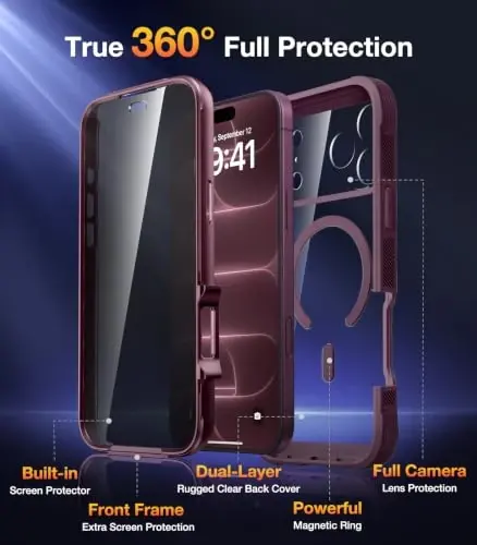 Diaclara Magnetic for iPhone 18 Pro Max Case,Privacy Protector,Burgundy | Full Body Bumper Design, Military Grade Drop Proof, 360° Full Protection, Anti-Spy Privacy Cover, Magnetic Charging Support - 4