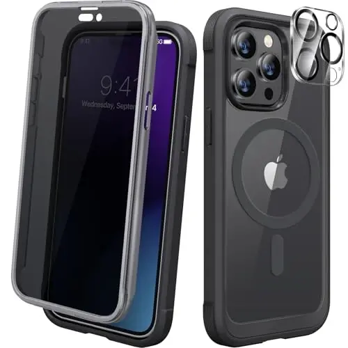 Diaclara Magnetic Designed for iPhone 14 Pro Max Case, Full Body Rugged Case with Built-in Privacy Touch Sensitive Anti-Scratch Screen Protector, with Camera Lens Protector, Black - 1