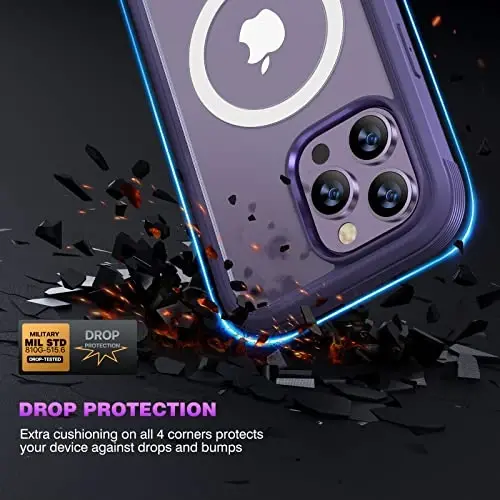 Diaclara Magnetic iPhone 14 Pro Max uchun mo'ljallangan, to'liq tanali mustahkam g'ilof, o'rnatilgan sensorli tirnalishga qarshi ekran himoyachisi, iPhone 14 Promax6.7 uchun kamera linzalari himoyachisi bilan (binafsha) - 3