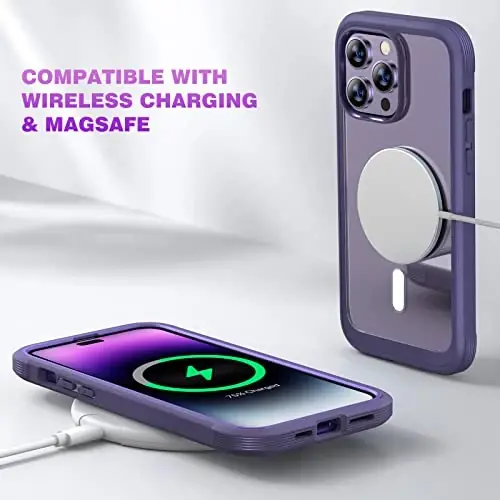 Diaclara Magnetic iPhone 14 Pro Max uchun mo'ljallangan, to'liq tanali mustahkam g'ilof, o'rnatilgan sensorli tirnalishga qarshi ekran himoyachisi, iPhone 14 Promax6.7 uchun kamera linzalari himoyachisi bilan (binafsha) - 5