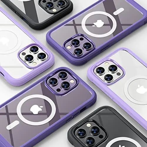 Diaclara Magnetic iPhone 14 Pro Max uchun mo'ljallangan, to'liq tanali mustahkam g'ilof, o'rnatilgan sensorli tirnalishga qarshi ekran himoyachisi, iPhone 14 Promax6.7 uchun kamera linzalari himoyachisi bilan (binafsha) - 7